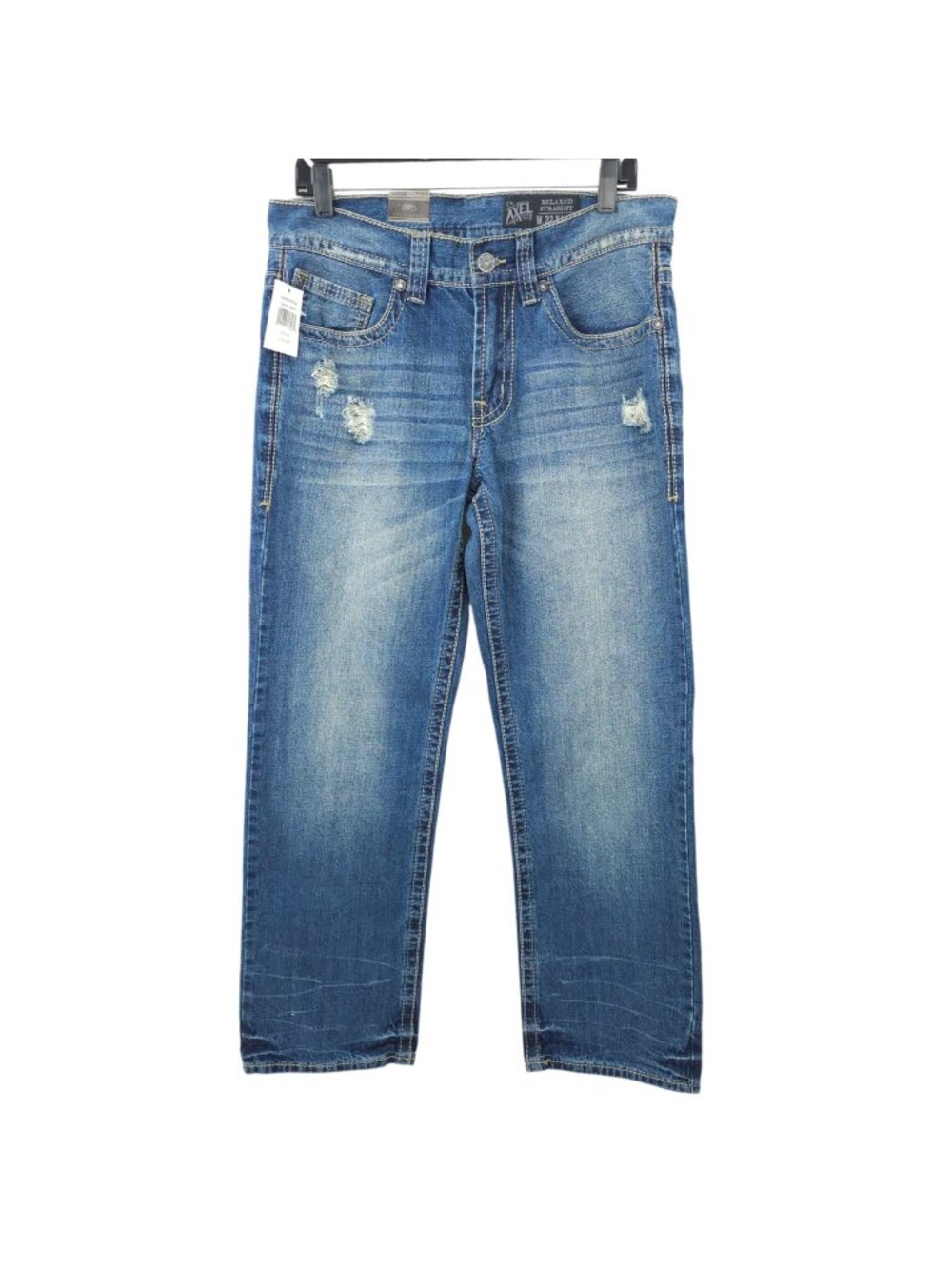 TK Axel Mens Jeans 32x30 Relaxed Straight Medium Wash Distressed Blue Denim NWT